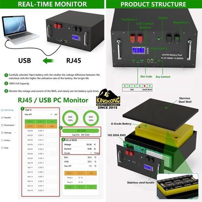 OEM 51.2V 15Kwh Inverter Solar LFP4 LiFePO4 Bateria 48V 300Ah para Paralelo Max 32 Paralelo